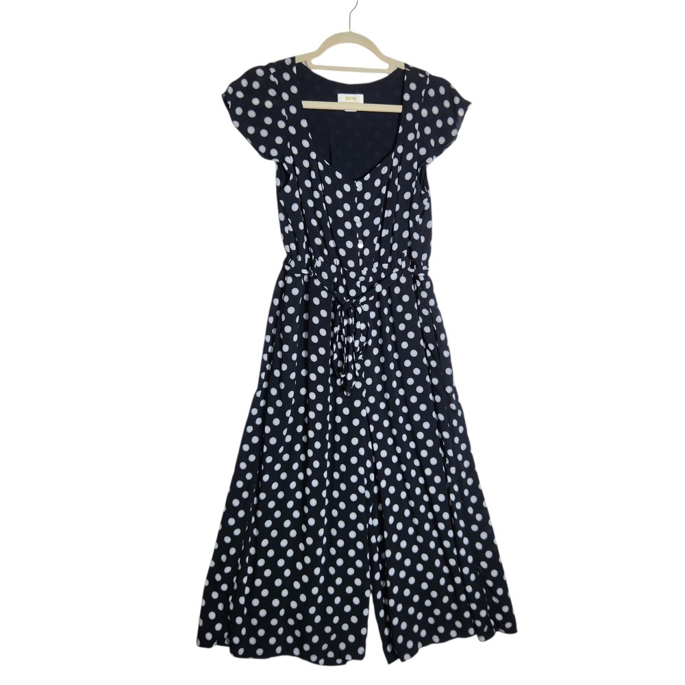 Maeve Anthropologie Polka Dot Jumpsuit Black White Wide Leg Petite Small SP